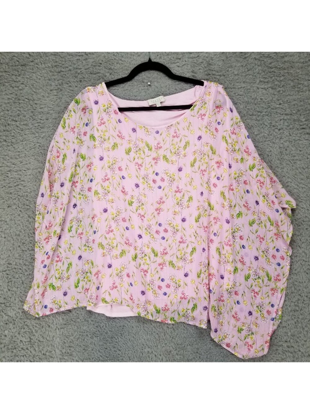Status Top Womens 2X Pink Floral Sheer Layered Kaftan Sleeve Blouse